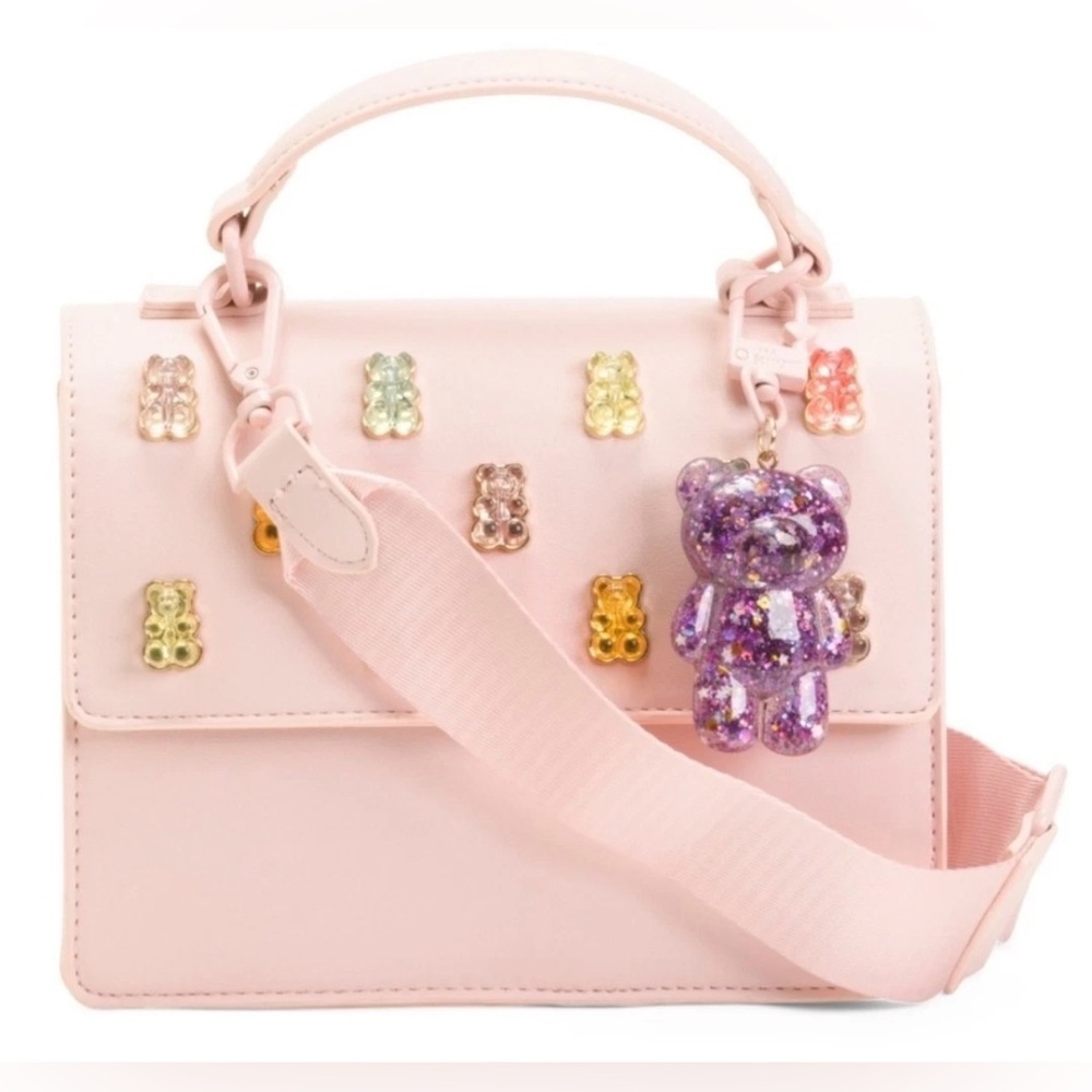 Betsey Johnson Blush Pink Gummy Bear Crossbody Bag Set w/ Glitter And Poof Charm